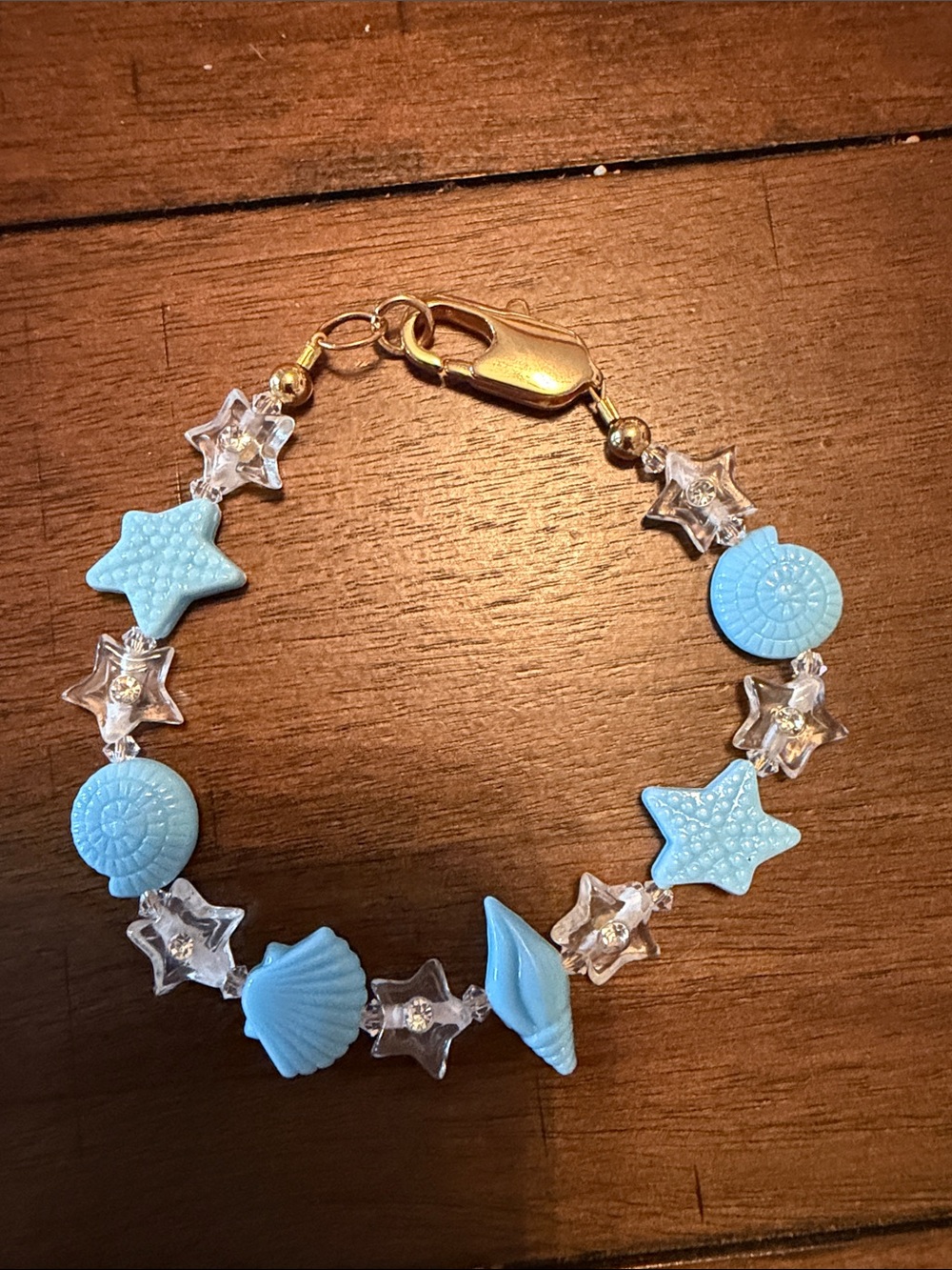 Audrey Limoges Collection Blue Seashell Pearl Beaded Bracelet 7.5"